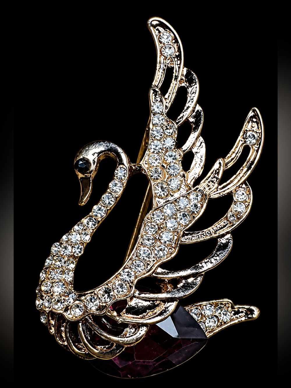 Crystal Swan Brooch – Silver Rhinestone Accent